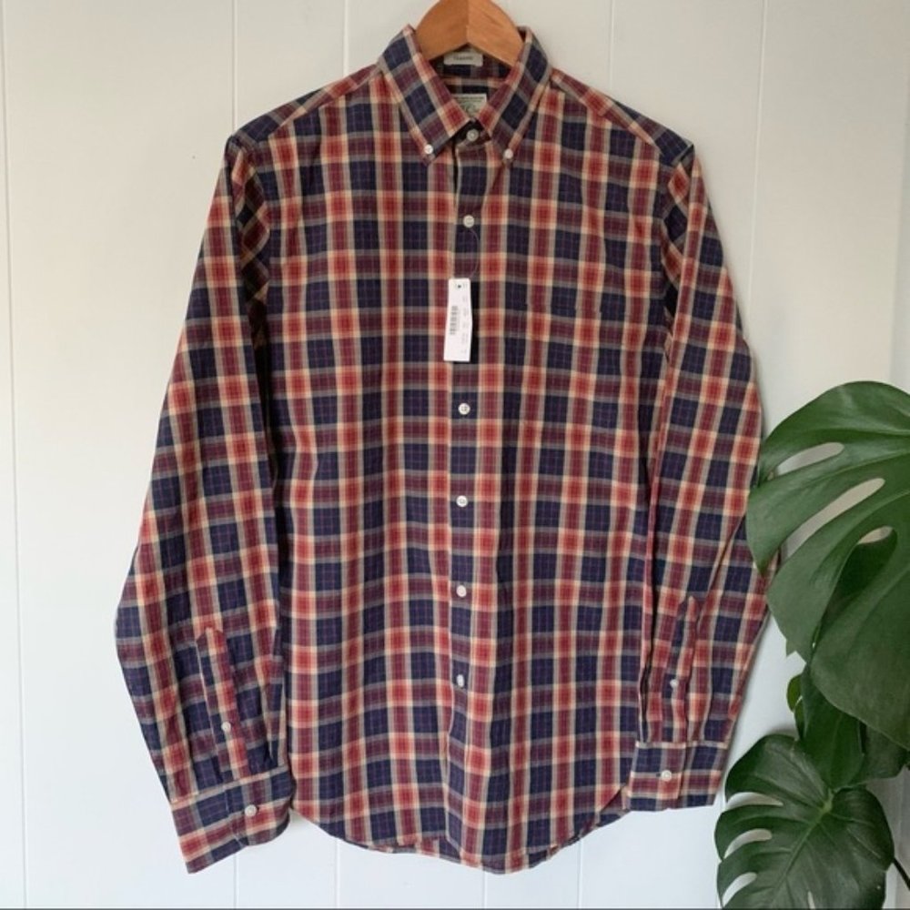New J Crew Stretch Secret Wash Plaid Organic Cotton Poplin Shirt